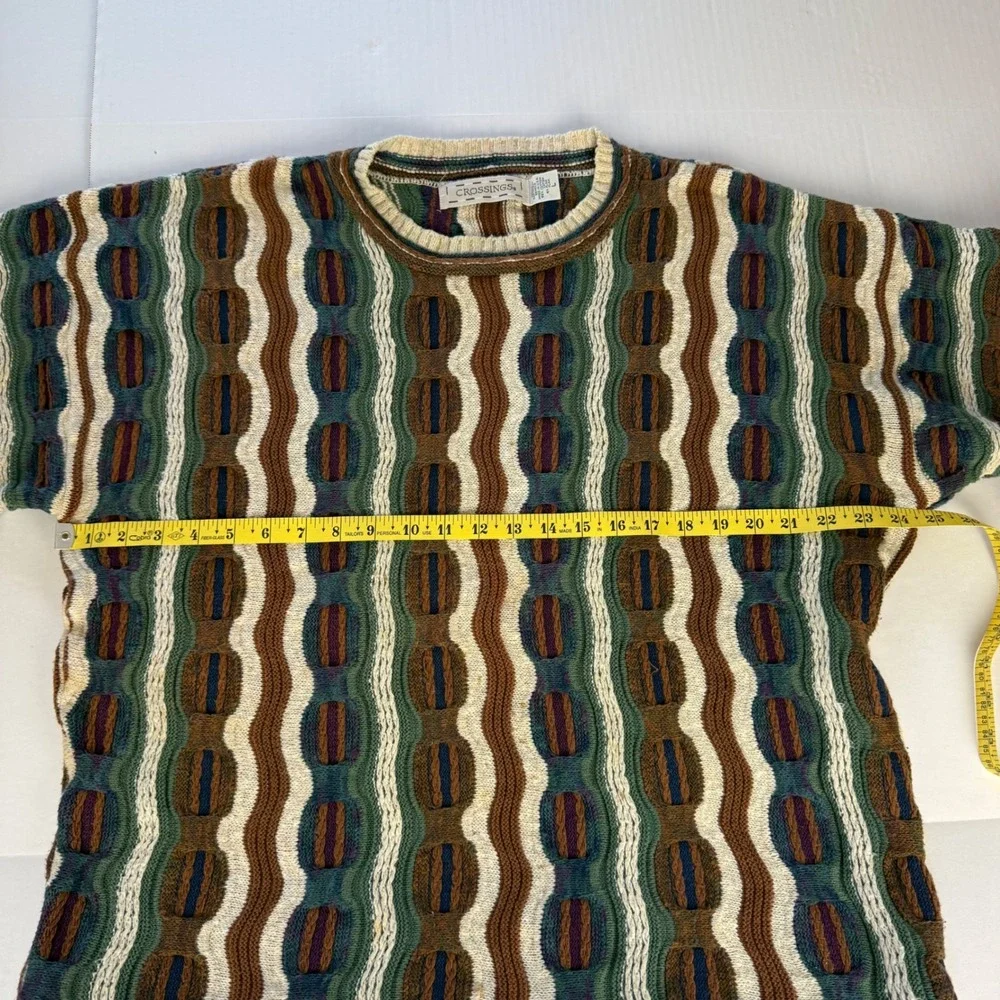 Crossings Vintage 90s 3D Textured Knit Sweater Large Brown Green Made in USA